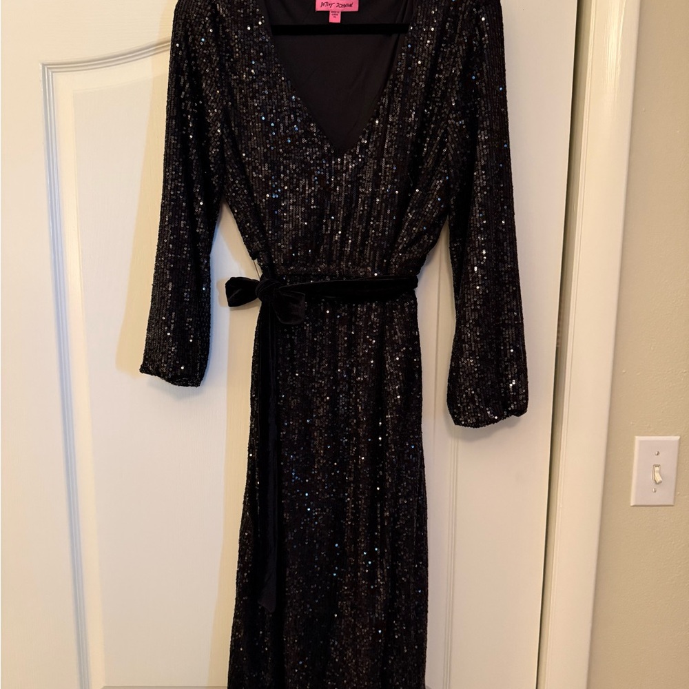 Betsey Johnson Black Sequin Long Sleeve Dress